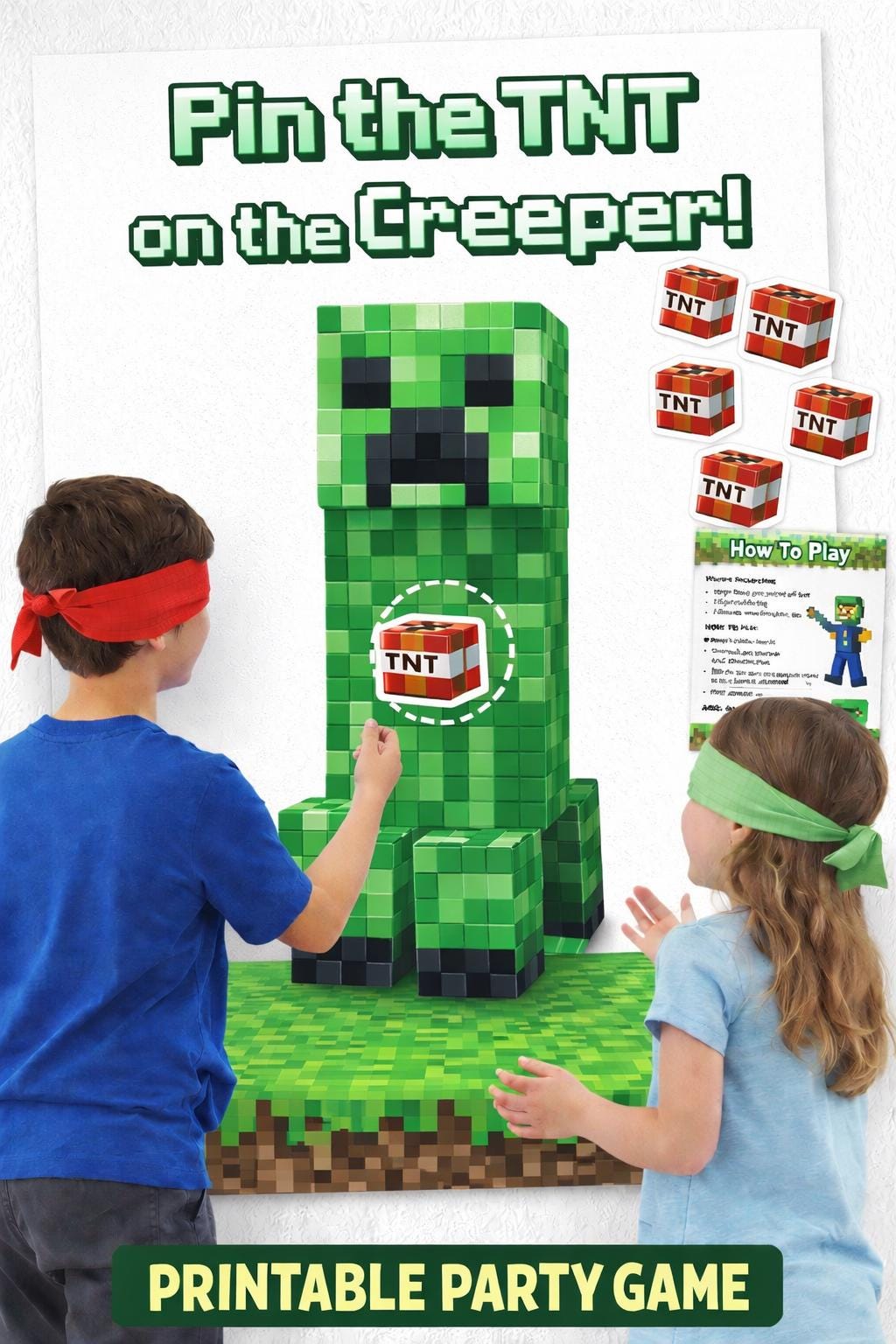 Pin the TNT on Creeper Party Game | Gamer Birthday (Printable)