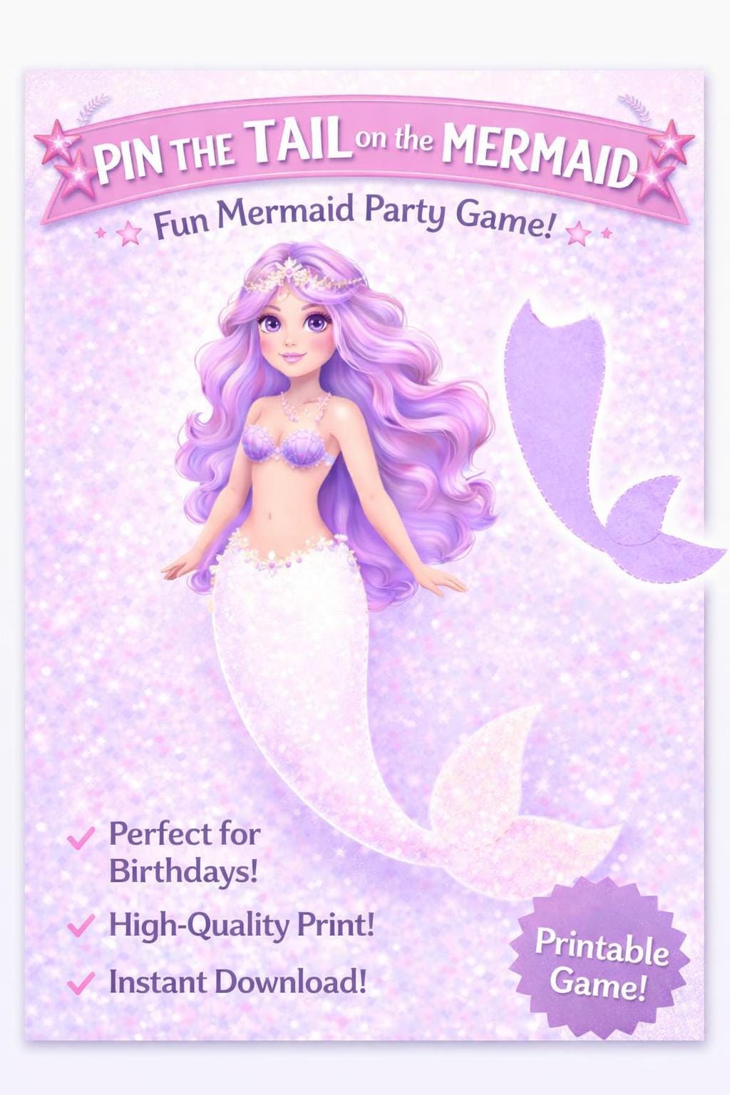 Mermaid Pin the Tail Party Game Printable | Kids Birthday Game | Instant Download