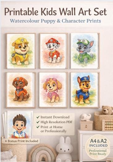 Rescue Pups Wall Art Set | Kids Prints | A4 & A2 Printable Posters | Instant Download