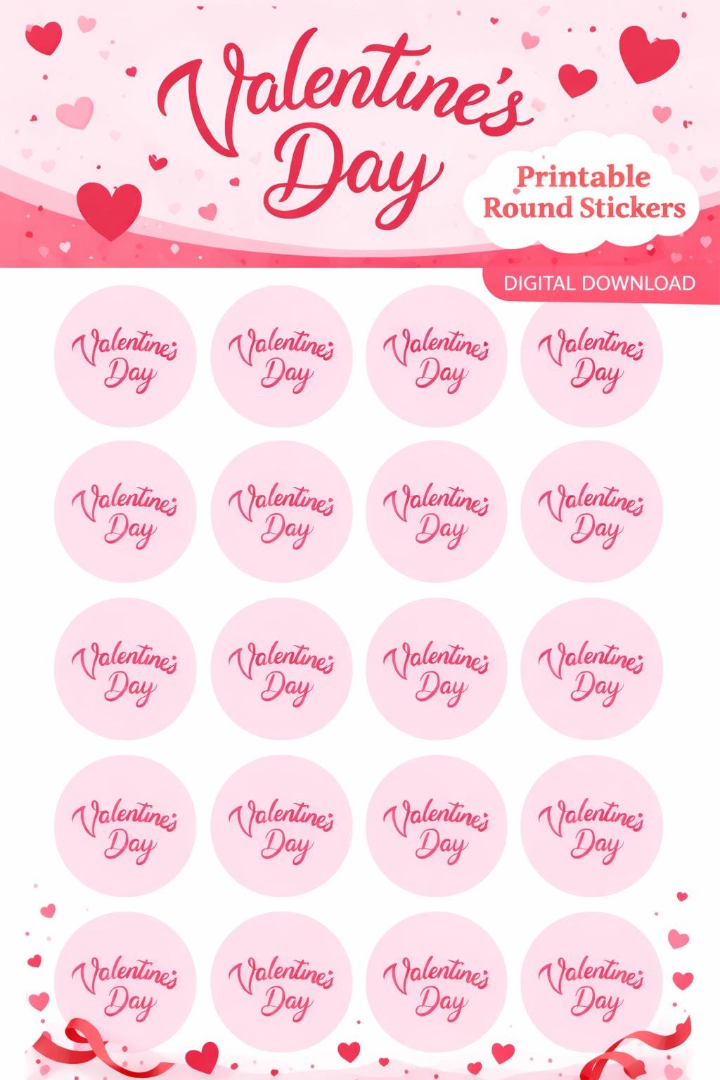 Valentine’s Day Round Stickers Printable | Digital Download | Printable Valentine Labels