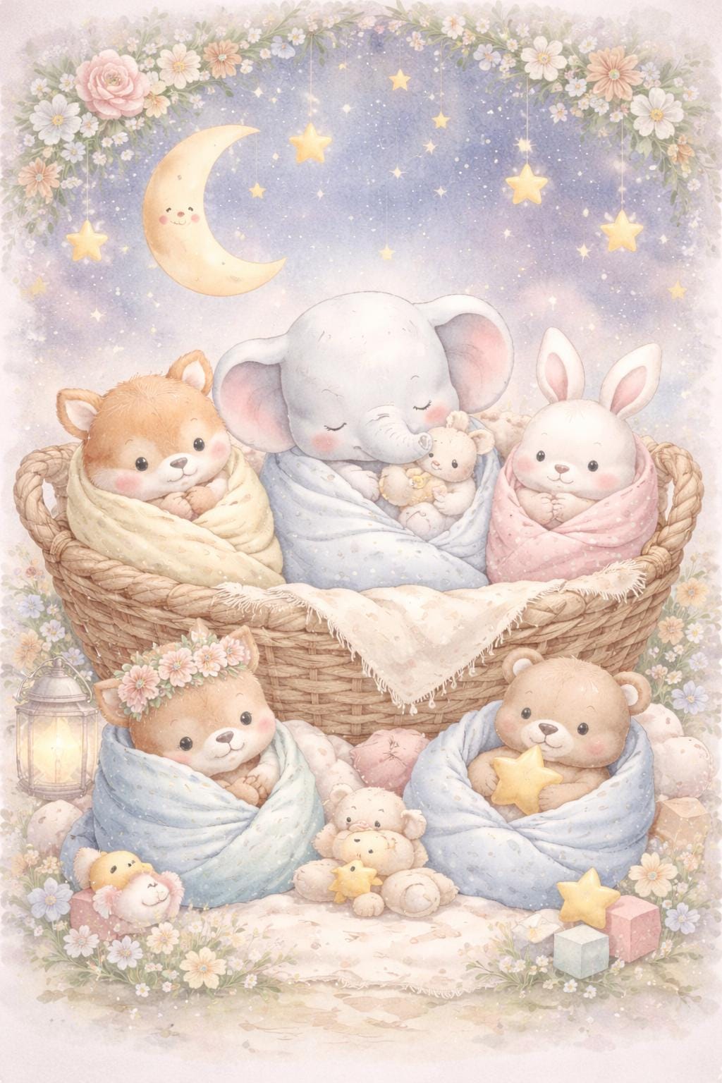Pastel Animal Nursery Print Set, Baby Room Decor (A2 & A4 Digital Download)