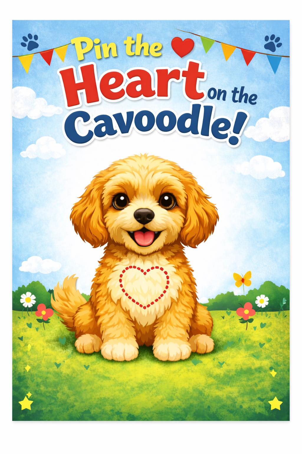 Valentines Party Game for Kids | Printable Dog Game- Pin the Heart on the Cavoodle