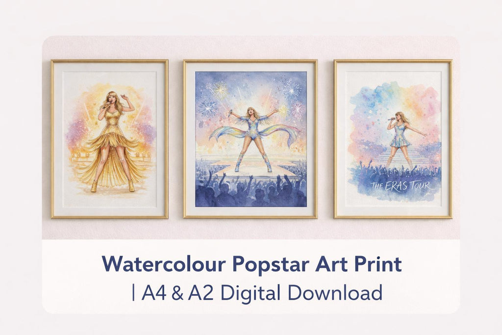 Popstar Concert Wall Art Printable | Watercolour Music Illustration | Bedroom Poster | A4 A2 Digital Download