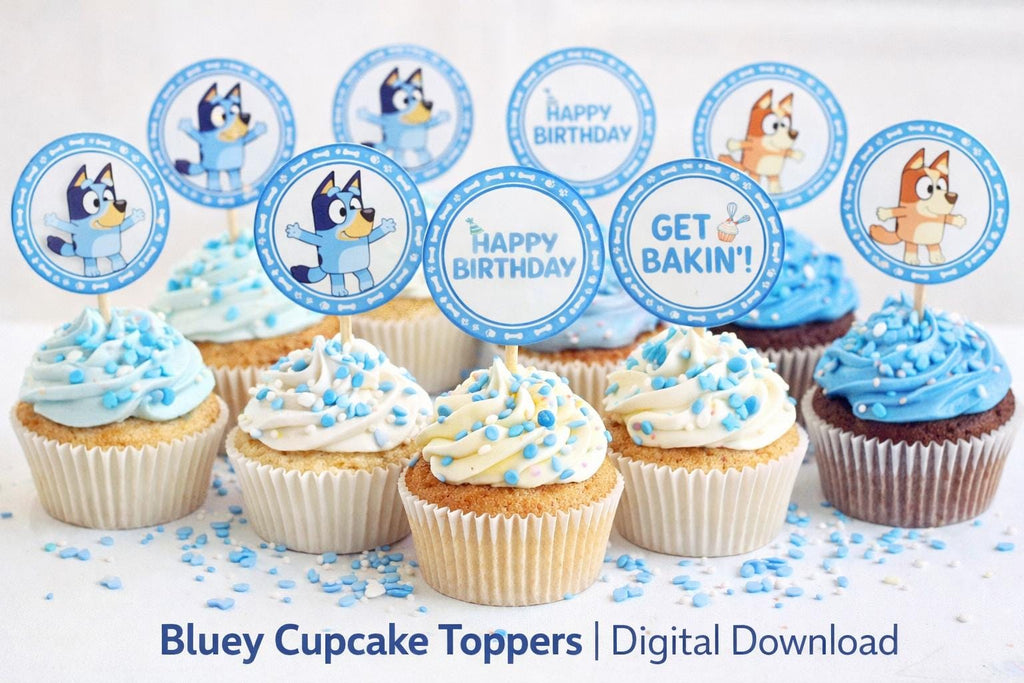 Blue Dog Cupcake Toppers Printable | Kids Birthday Party Decor | Digital Download