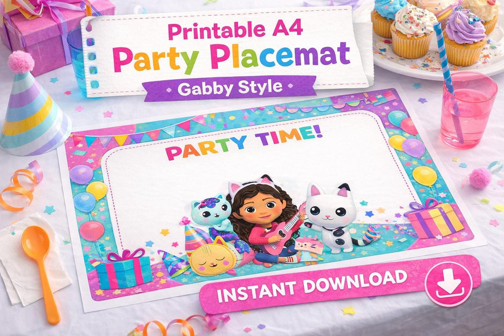 Gabby Style Party Placemat Printable A4 | Kids Birthday Table Decor | Instant Download