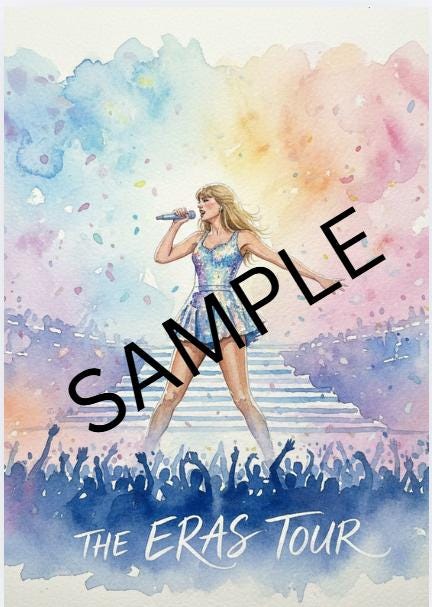Popstar Concert Wall Art Printable | Watercolour Music Illustration | Bedroom Poster | A4 A2 Digital Download