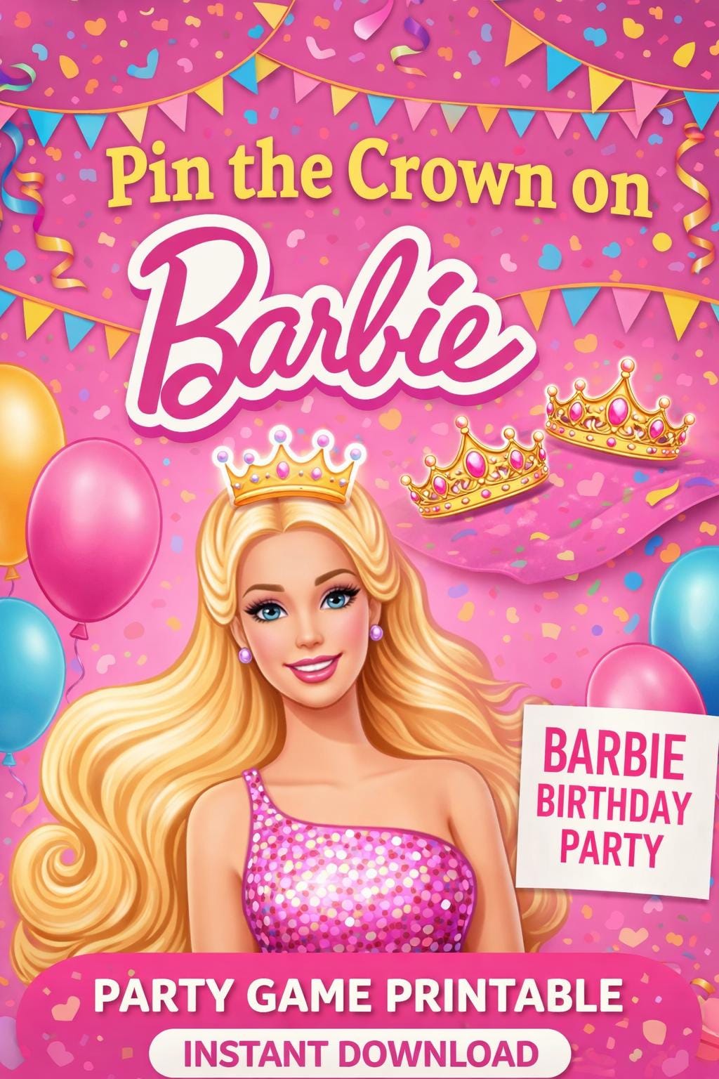 Printable Party Game Pin the Crown Birthday Activity| Instant Download