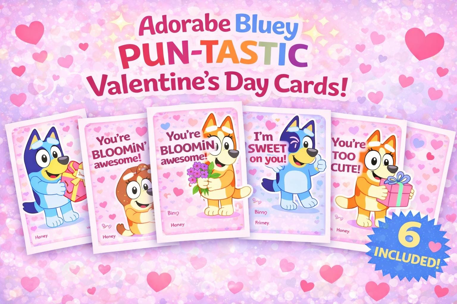 Valentine’s Day Cards for Kids | Blue Dog Pun Printables | 6 Designs | Instant Download