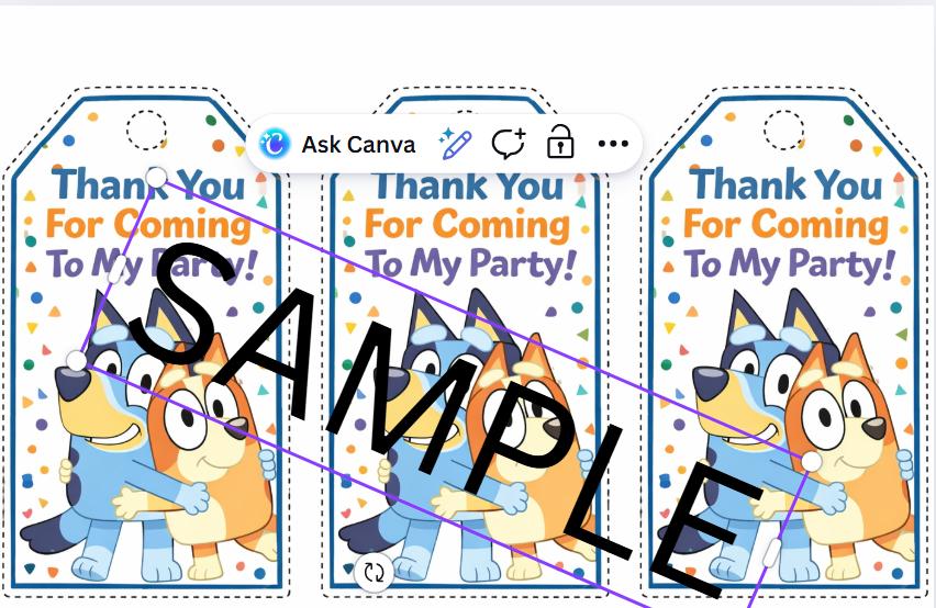 Blue Dog - Thank You Tags Printable | Kids Party Favour Tags | Instant Download