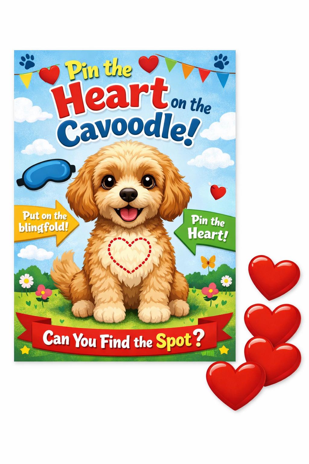 Valentines Party Game for Kids | Printable Dog Game- Pin the Heart on the Cavoodle
