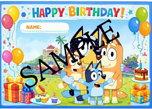 Bluey Dog Birthday Placemat | Kids Party Activity, A4 Printable (Instant Download)