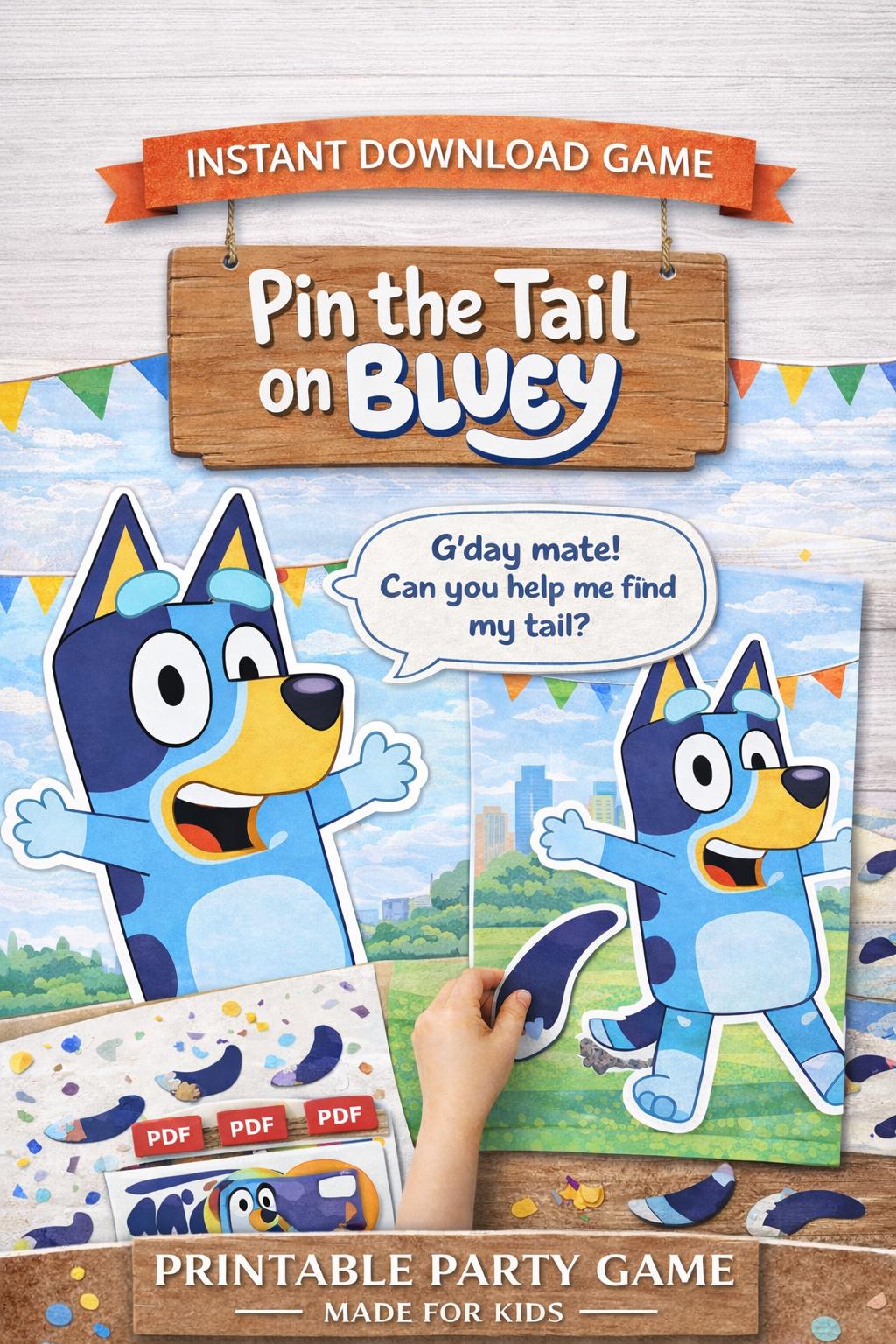 Pin the tail on the Blue Dog  party game