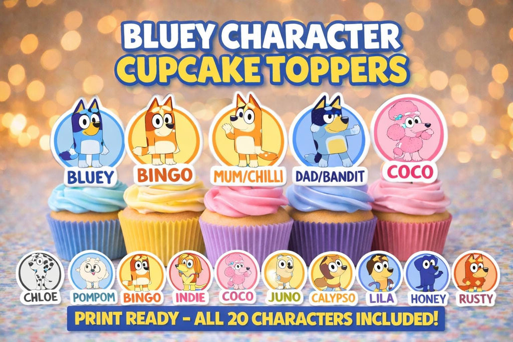 Cupcake Toppers Blue Dog Printable – Kids Birthday Party Decor | Instant Download