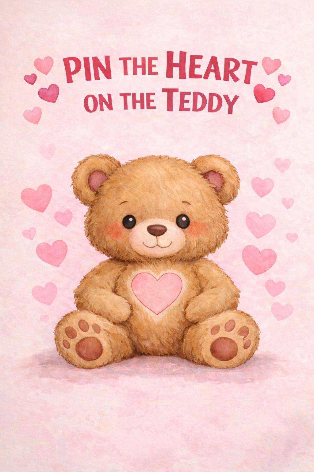 Pin the Heart on the Teddy – Valentine’s Party Game for Kids |Printable Poster | Instant Download