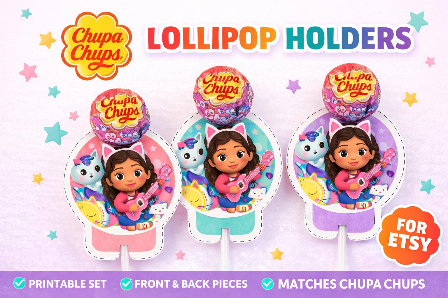 Gabby Lollipop Holders Printable | Chupa Chups Holder | Party Favour Template | Instant Download