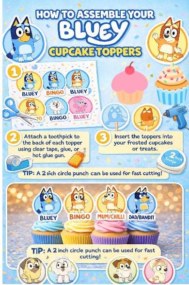 Cupcake Toppers Blue Dog Printable – Kids Birthday Party Decor | Instant Download