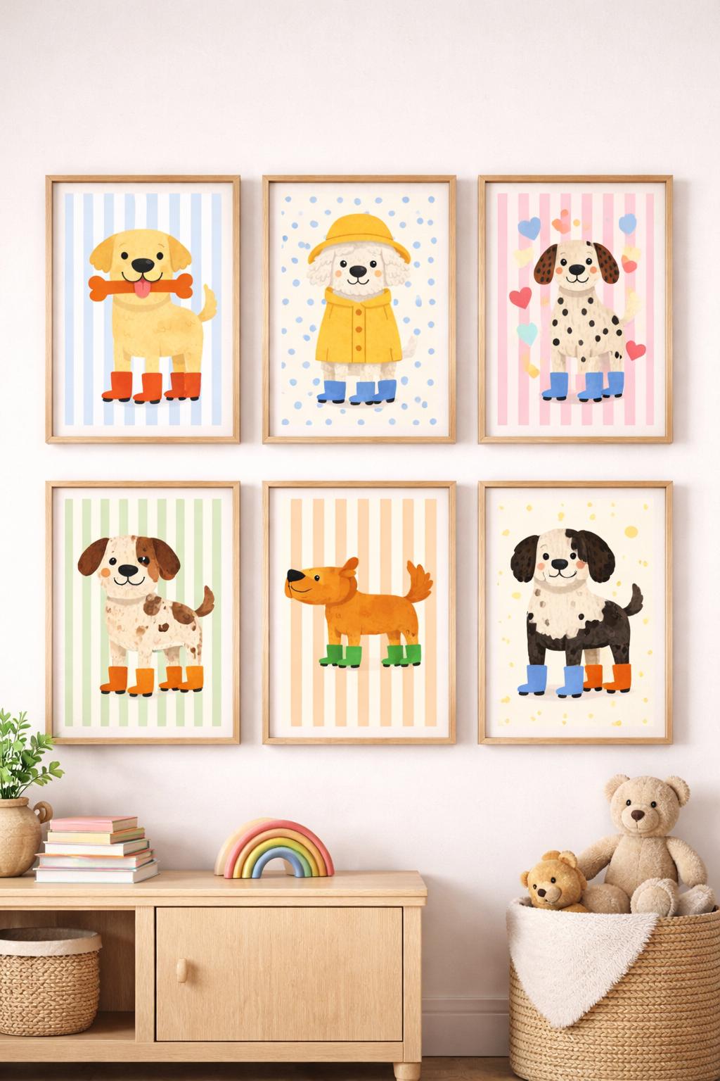 Skater Dogs Art Prints, Playful Nursery Decor (A2 A4 Digital Download)
