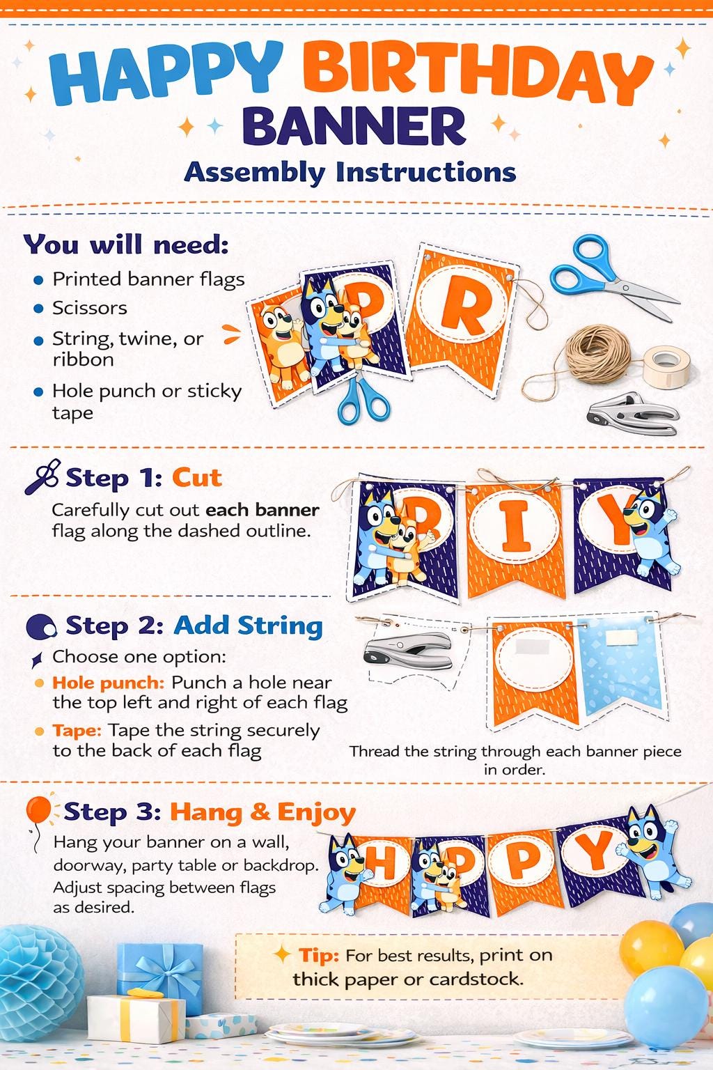 Blue Inspired Happy Birthday Banner Printable