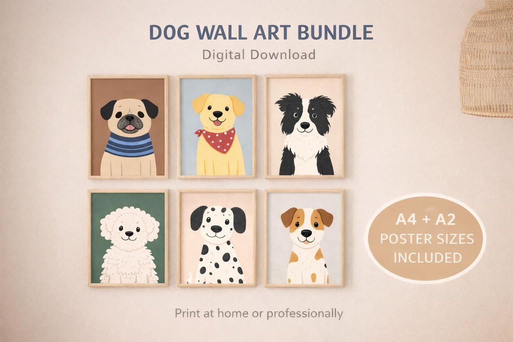 Modern Dog Wall Art Prints Set of 6 Printable Kids Room Decor | Digital Download