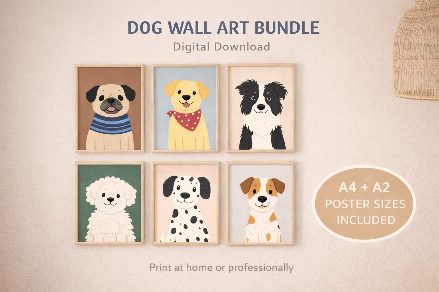 Modern Dog Wall Art Prints Set of 6 Printable Kids Room Decor | Digital Download