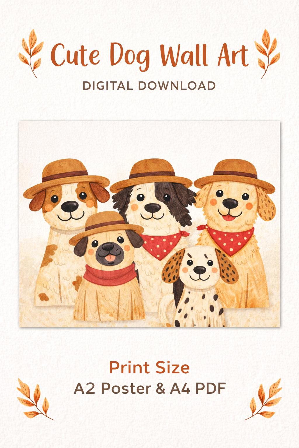Farm Dog Prints Set, Nursery Wall Art (Digital Download A2/A4 PDF