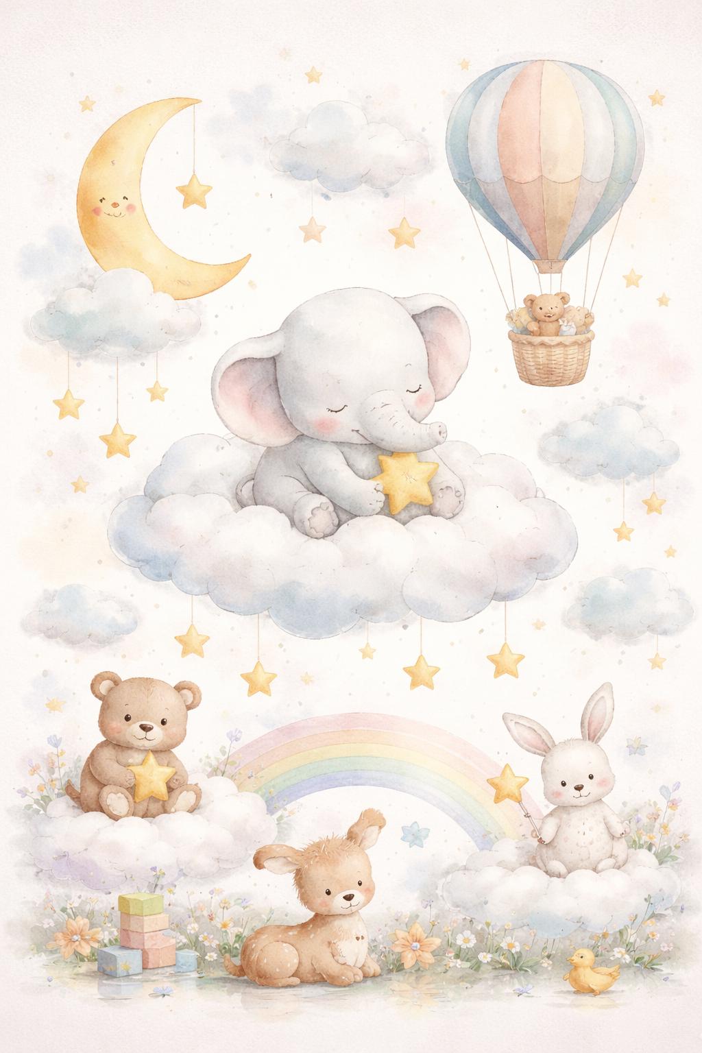 Pastel Animal Nursery Print Set, Baby Room Decor (A2 & A4 Digital Download)