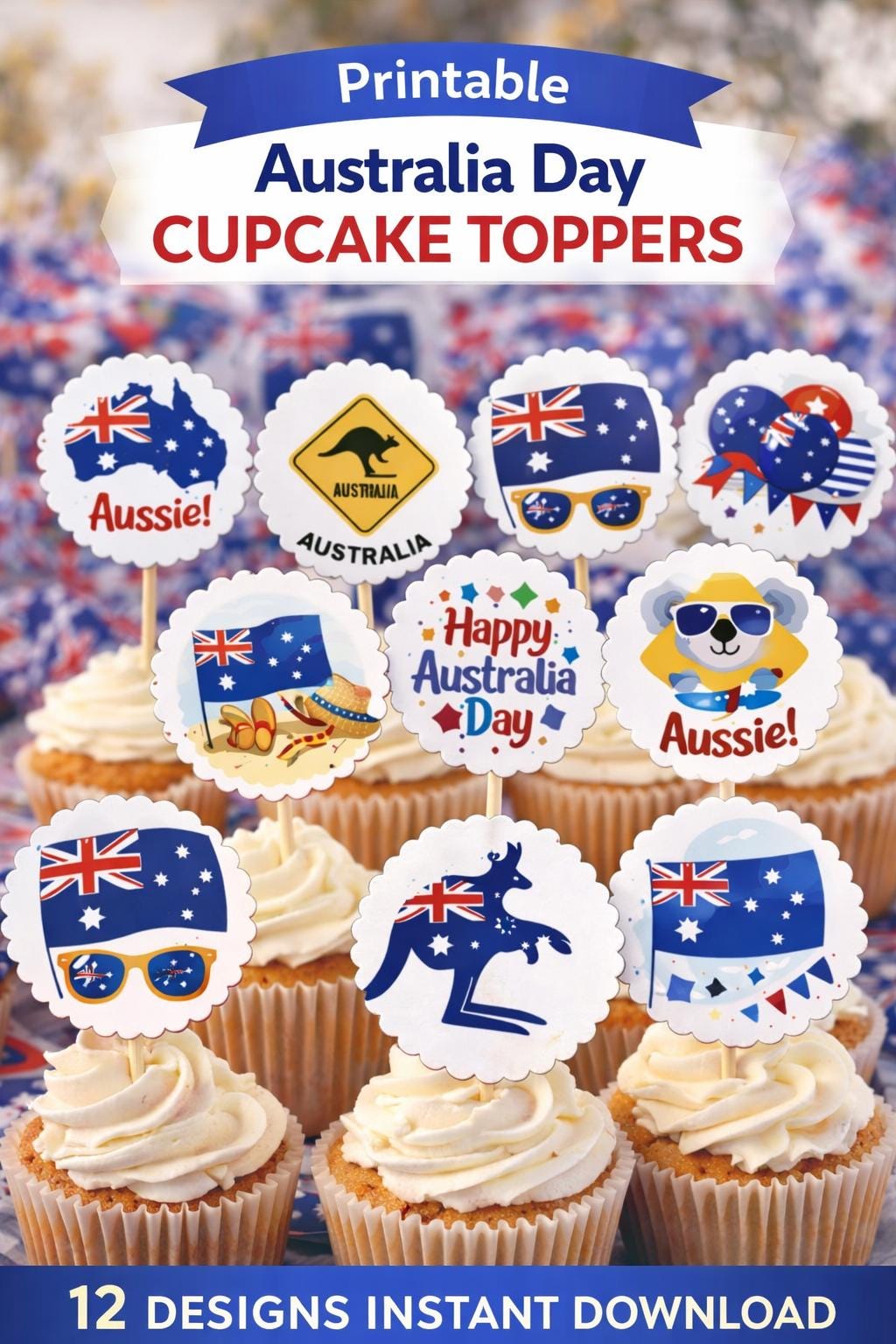 Australia Day Cupcake Toppers Printable | Aussie Party Decorations | 12 Designs | Instant Download