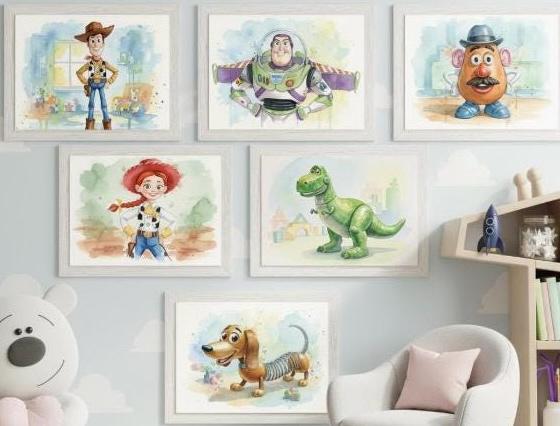 Wall Art Set | Watercolour Toy-Inspired Kids Prints | Playroom Decor | Poster size & A4 Printable