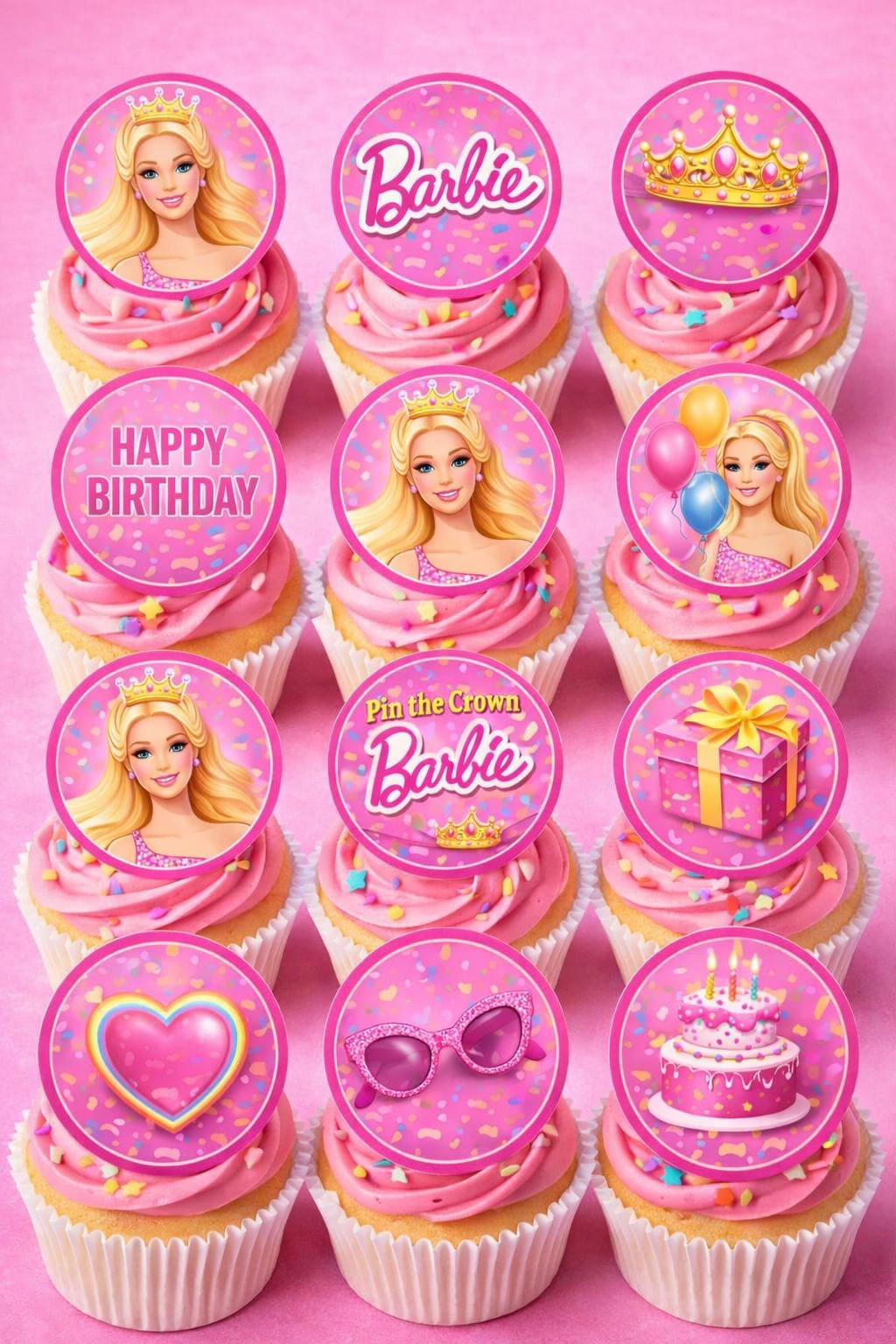 Pink party Cupcake Toppers Printable | Girls Birthday Party Decorations| Instant Download