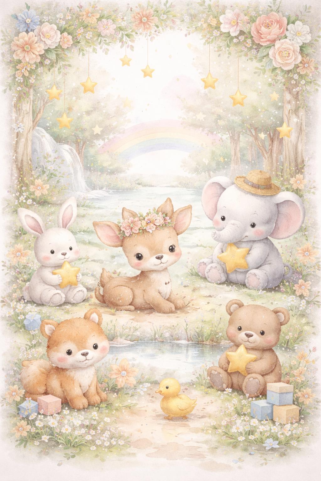 Pastel Animal Nursery Print Set, Baby Room Decor (A2 & A4 Digital Download)