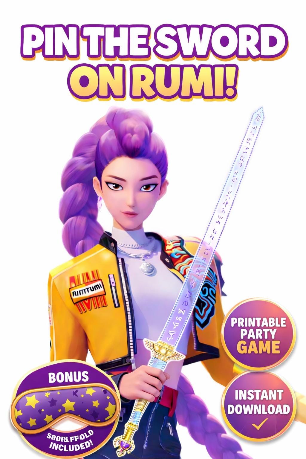 Pin the Sword on Rumie Party Game | Kids Birthday Activity (Instant Download)