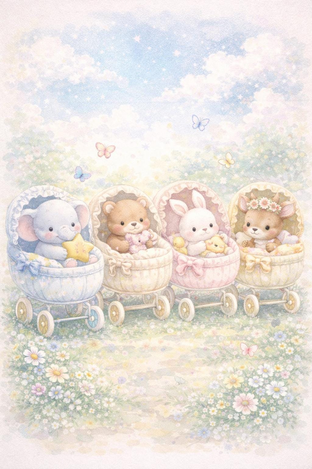 Pastel Animal Nursery Print Set, Baby Room Decor (A2 & A4 Digital Download)