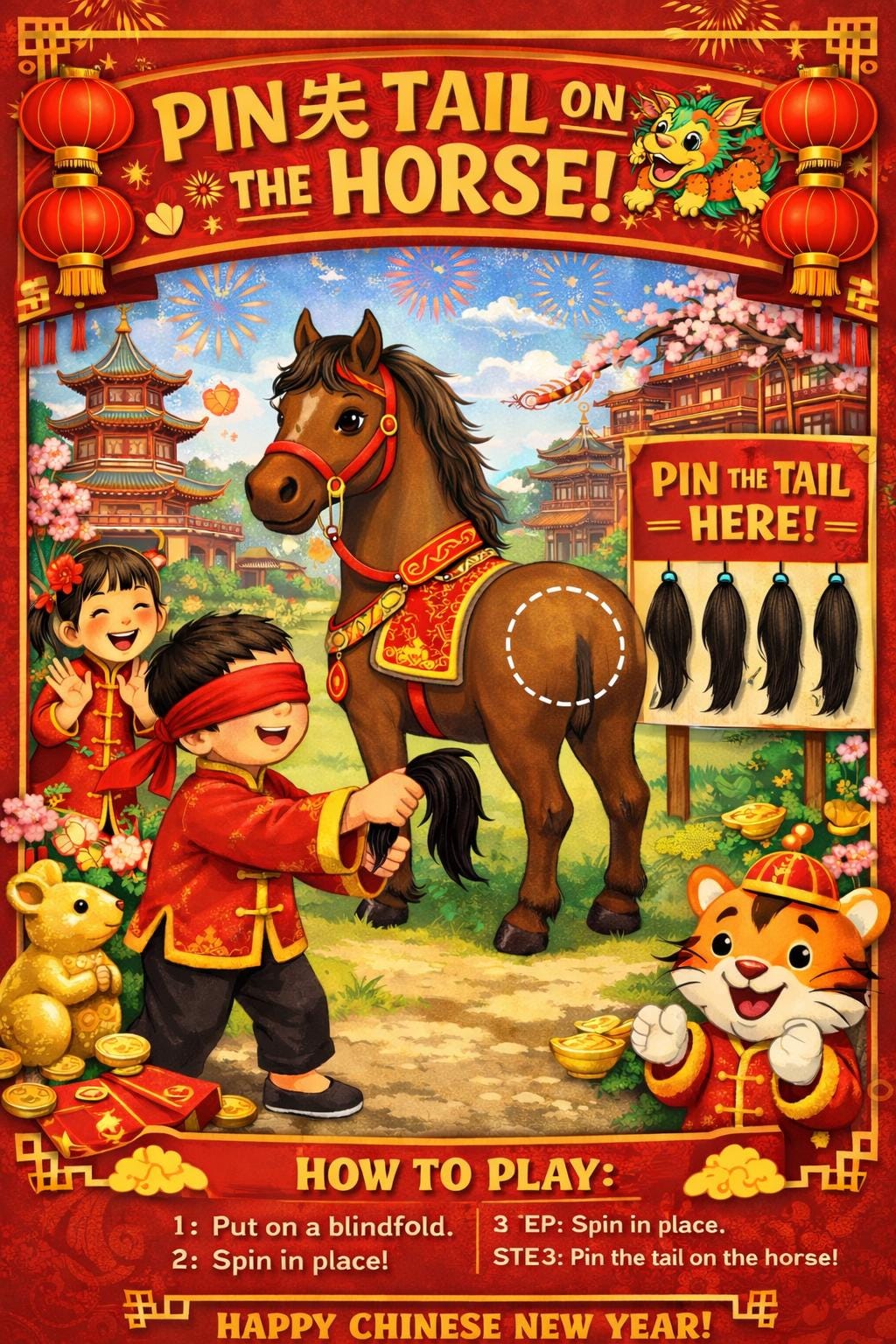 Pin the Tail on the Horse – Chinese New Year Party Game Printable