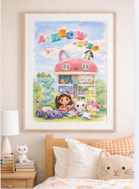 Kids Wall Print – A-Meow-Zing Dollhouse | A2 Poster Printable PDF
