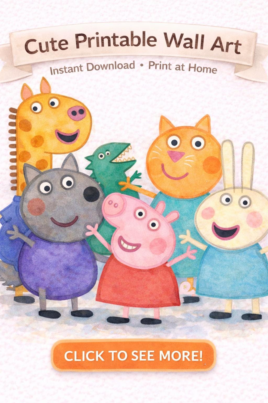 Pig Friends Nursery Prints | Watercolor Kids Room Decor (A4, A2 Digital Download)