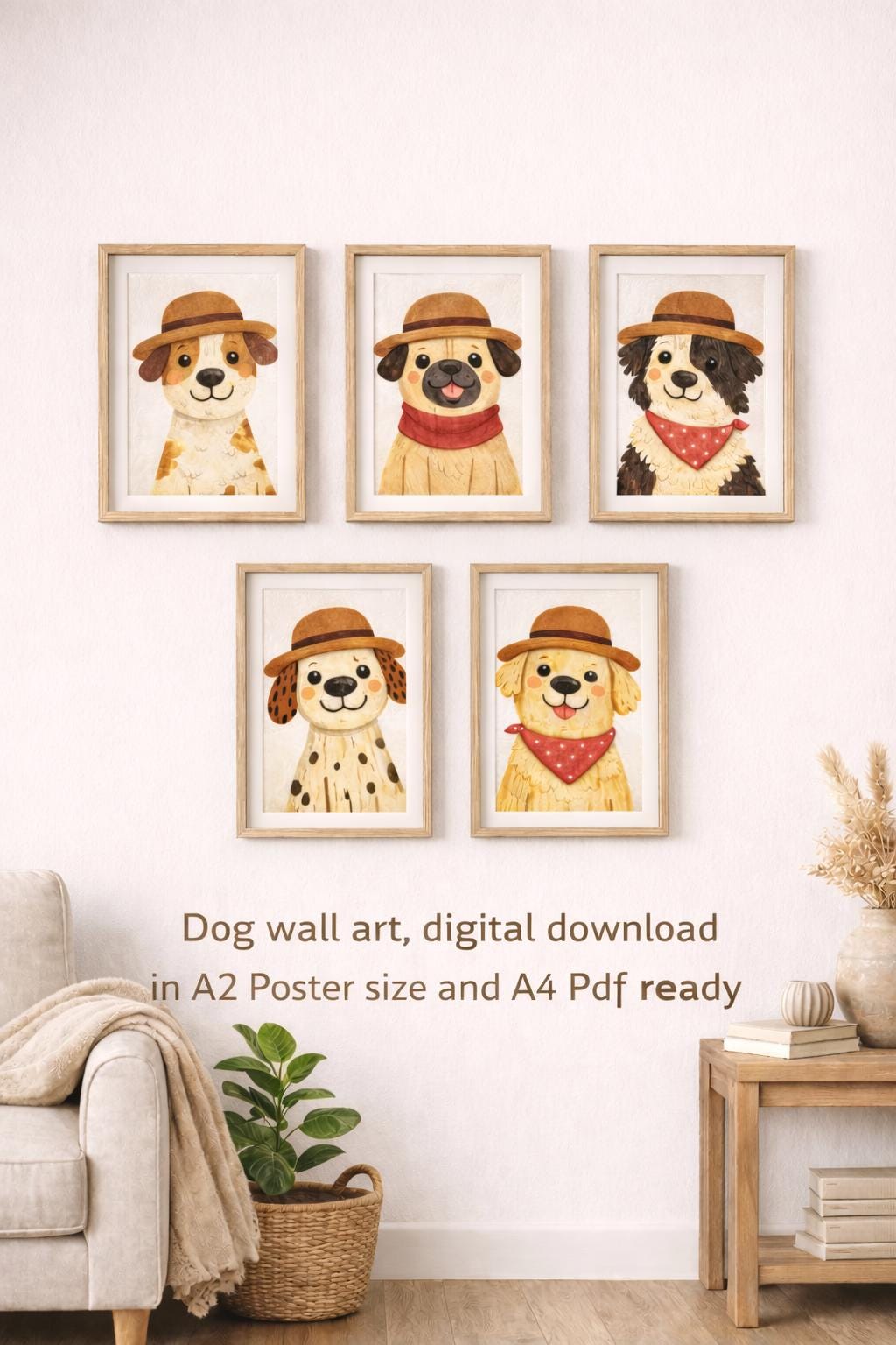 Farm Dog Prints Set, Nursery Wall Art (Digital Download A2/A4 PDF