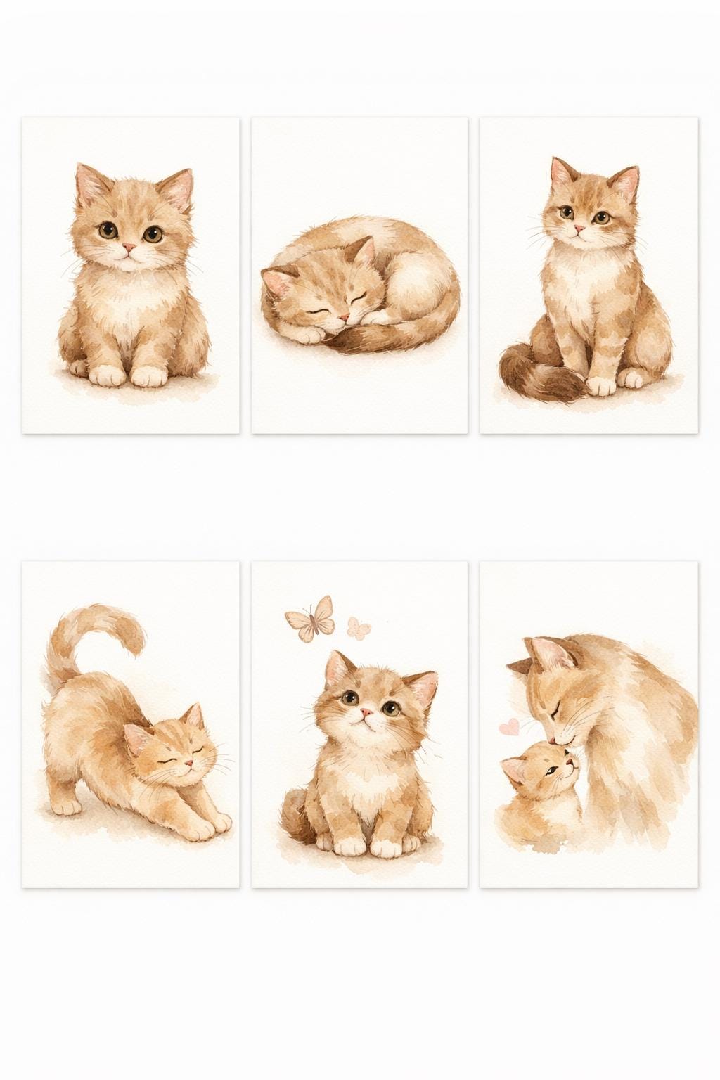 Kitten Nursery Wall Art Set | Soft Watercolour Cat Prints for Baby Room | Digital Download
