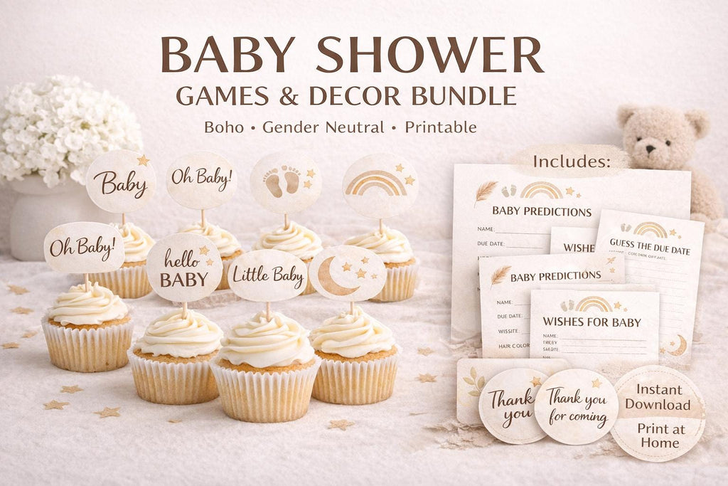 Baby Shower Games & Decor Bundle | Boho Gender Neutral Printable