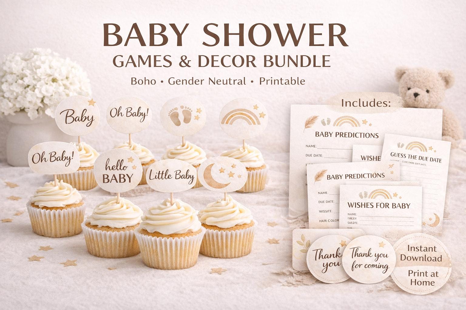 Baby Shower Games & Decor Bundle | Boho Gender Neutral Printable