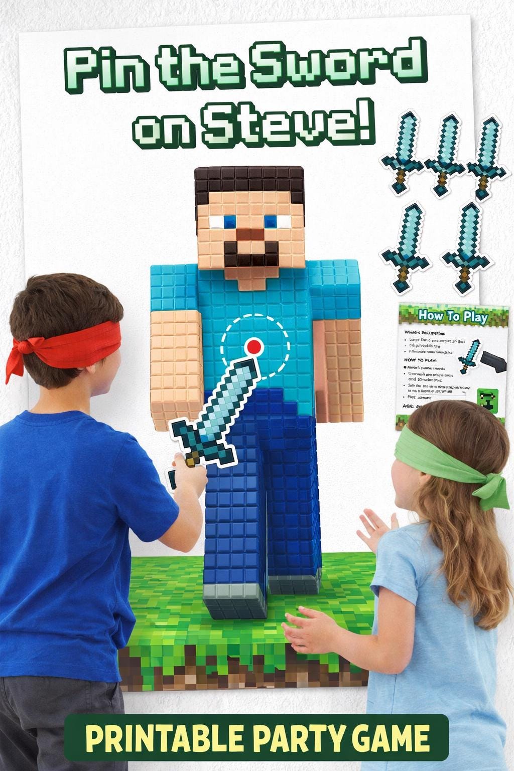 Pin the Sword on Steve Party Game | Gamer Birthday (Printable Download)